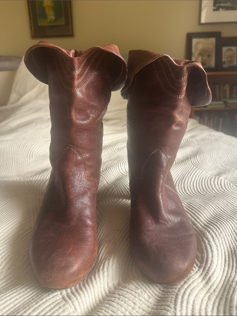Frye Brown Leather Heeled Western Boots